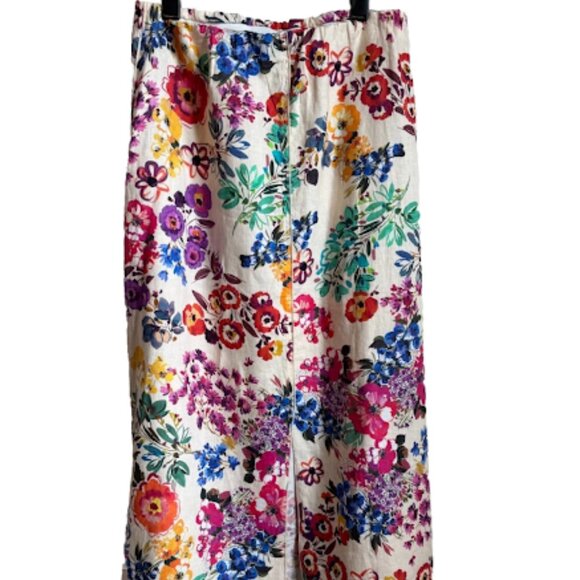 Johnny Was Seamed Linen Maxi Skirt Cream Multicolor Floral Print Evalon Size L - Picture 3 of 9